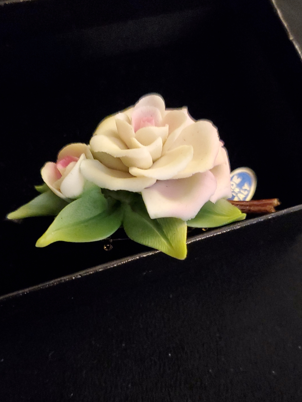 Vintage Capodimonte Porcelain Pink Rose Brooch Pin Made in Italy - Picture 8 of 8